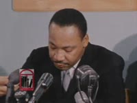 Series of WSB-TV newsfilm clips of Dr. Martin Luther King, Jr. condemning the Georgia state legislature for refusing to seat Julian Bond at a press conference held in Atlanta, Georgia, 1966 January 13