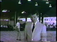 Series of WSB-TV newsfilm clips of WSB-TV reporter Lanny Williams recounting the birth of a calf at the Southeastern Fair at Lakewood Park in Atlanta, Georgia, followed by clips of cattle and people at the fair, 1966 September 30