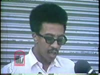 WSB-TV newsfilm clip of H. Rap Brown predicting the onset of race war and announcing that Stokley Carmichael has been killed in Alabama, 1967 June 12