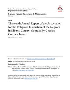 Thirteenth Annual Report of the Association for the Religious Instruction of the Negroes in Liberty County, Georgia