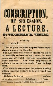 Conscription, of Secession. A Lecture, bv Tilqhman R. Vestal