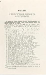 Minutes of the Seventy-First Session of the Union Association, October 16-18, 1926