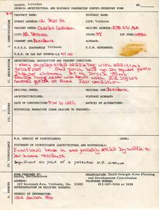 Georgia Architectural and Historic Properties Survey of 121 Pear St., Valdosta, Ga., December 1980