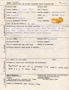 Georgia Architectural and Historic Properties Survey of 1112 Clark Street, Valdosta, Ga., December 1980