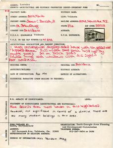 Georgia Architectural and Historic Properties Survey of 800 1/2 Nardo St., Valdosta, Ga., December 1980