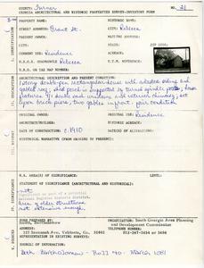 Georgia Architectural and Historic Properties Survey of Grant St., Rebecca, Turner County, Ga., March 1981