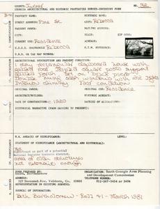 Georgia Architectural and Historic Properties Survey of Pine St., Rebecca, Turner County, Ga., March 1981