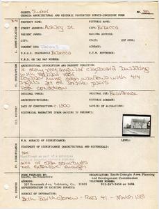Georgia Architectural and Historic Properties Survey of Ashley St., Rebecca, Turner County, Ga., March 1981