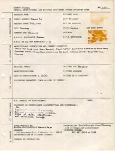 Georgia Architectural and Historic Properties Survey of Brown Ave., Sycamore, Turner County, Ga., 1981