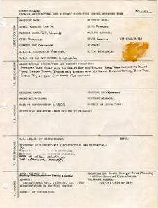 Georgia Architectural and Historic Properties Survey of Lee St., Sycamore, Turner County, Ga., 1981