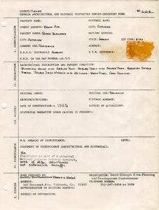 Georgia Architectural and Historic Properties Survey of Brown Ave. [2], Sycamore, Turner County, Ga., 1981
