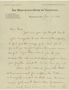 Letter to Rosa Hill from William Strickland, January 21, 1916