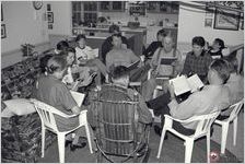 Members of the Lee family sing from the Pilgrims Harp