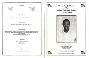 “Homegoing Celebration for Alvon Randolph Bridges, 1952-1999, Saturday, July 31, 1999, at 11:00 a.m., Mother Easter Baptist Church, 1400 West Central Avenue, Moultrie, Georgia, Reverend E. H. Hopkins, pastor and officiating, Reverend Arleatha Miller, assisting, Luke Strong & Son Mortuary, Inc., directing”