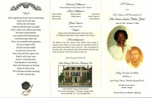 “A Celebration of the Life, Legacy, and Homegoing of Mrs. Eunice Louise Holton Foster, April 24, 1920 – December 17, 2005, Friday, December 23, 2005, 11:00 a.m., Grant Chapel African Methodist Episcopal Church, 318 West Central Avenue, Moultrie, Georgia, Reverend Florence A. Bankston, officiating”