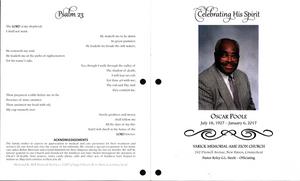 “Celebrating His Spirit, Oscar Poole, July 18, 1927 – January 6, 2017, Varick Memorial AME Zion Church, 242 Dixwell Avenue, New Haven, Connecticut, Pastor Kelcy G. I. Steele, officiating”