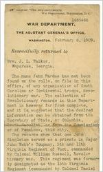 Letter: Washington D.C., to Laura Singleton Walker, Waycross, Georgia, 1909 February 8