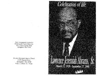 Homegoing service for Lawrence J. Abrams, Sr. "he knew no stranger", St. John Missionary Baptist Church, 34 W. Pleasant Street Springfield, Ohio 45506, Pastor Ernest C. Brown, presiding