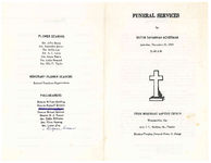 Funeral service for Sister Savannah Ackerman, Saturday, December 21, 1969- 11:00 a.m., First Missionary Baptist Church, Thomasville, Ga., rev. I. L. Mullins, Sr., Pastor