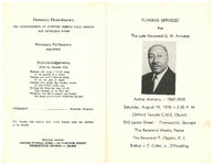 Funeral services for the late Reverend G.W. Armster, Saturday, August 19, 1978- 2:30 p.m., Clifford Temple C.M.E. Church, 510 Lester Street- Thomasville, Georgia, the Reverend Weeks, pastor, the Reverend T. Clayton, P.E., Bishops J.C. Coles, Jr., officiating