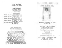 Homegoing Services for Sister Willie Mae Arnold, Wednesday, September 20, 1995, Saint Mary's Baptist Church, 69 Washington Street, St. Augustine, Florida, Rev. Issac Davis, Pastor, Officiating, Interment, Woodlawn Cemetery, Arrangements Entrusted to: Leo C. Chase & Son Funeral Home, 262 W. King Street, St. Augustine, Florida