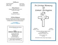 In Loving Memory of Lamar Arrington, Providence Missionary Baptist Church 1215 Magnolia Street, Thomasville, Georgia 31792, Sunday, July 20, 2014, 3:00 PM, Reverend Dr. Emory Virgil, Pastor/Eulogist