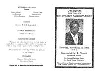 Obsequies for the late Mr. Stanley Anthony Ashby, Saturday, November 16, 1985, 1:00 p.m., Concord A.M.E. Church, Miccosukee, Florida, Rev. Leonard Jefferson, pastor, Rev. David Walker, officiating