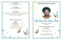 Celebrating Life In Memory of Sister Linda Ann Williams Baker, Saturday Nov. 22, 2014, 3:00 p.m., Springhill Missionary Baptist Church,4293 Hall Road, Thomasville, GA, The Rev. Dr. C.L. Green, Pastor, The Rev. Kenneth L. Boyd, Sr., Officiating Minister