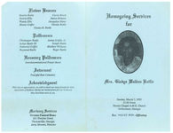Homegoing services for Mrs. Gladys Walden Battle, Sunday, March 7, 1993, 12:00 noon, Shorter Chapel A.M.E. Church, Ochlochnee, Georgia, Rev. Wallace Bass, officiating