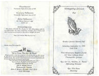 Homegoing services for Brother Jerome Merrell Bell, Saturday, September 11, 1999, 3:00 p.m., First Missionary Baptist Church, 110 West Calhoun Street, Thomasville, Georgia, Rev. Dr. I.L. Mullins, Sr., pastor, officiating minister, Rev. Ellis Fann, assisting