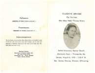 Eulogistic services for the late Mrs. Mary Helen Thomas Bivens, Bethel Missionary Baptist Church, Monticello Road- Thomasville, Ga., Sunday, August 6, 1978- 3:30 p.m., Rev. Dembo Monroe, minister, officiating