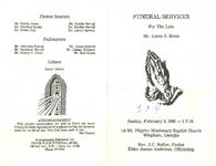 Funeral services for the late Mr. Lonzo S. Boles, Sunday, February 9, 1986- 2 p.m., 1st Mt. Pilgrim Missionary Baptist Church, Whigham, Georgia, Rev. J.C. Butler, pastor, Elder James Anderson, officiating