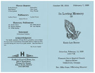In loving memory of Essie Lee Boone, Saturday, February 11, 1995, 3:00 p.m., Pleasant Grove Baptist Church, Baxton Street, Ochlocknee, Georgia, Rev. Ellis Fann, officiating minister