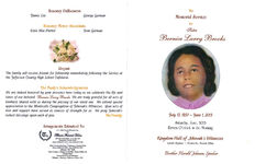 The memorial service for Sister Bernice Larry Brooks, Saturday, June, 2013, eleven o'clock in the morning, Kingdom Hall of Jehovah's Witnesses, Ashville Highway~ Monticello, Florida 32344, Brother Harold Johnson, speaker