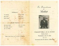 In remembrance of Mother, Peasant Hill C.M.E. Church, Beachton, Georgia, Wednesday, July 19, 1967, 3:00 p.m., Reverend John H. Malone, officiating
