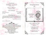 Homegoing services for Sister Evalina Brown Bush, Friday, August 13, 1999, 3:00 p.m., St. Luke C.M.E. Church, 134 Chatham Drive, Thomasville, Georgia, Rev. James N. Greene, Jr., pastor officiating