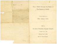 Funeral services for Mrs. Leona Cain, held at St. Jacob Primitive Baptist Church, Thomas County, Ga., Monday, Aug. 22, 1960, Rev. R.L. Woodruff, pastor