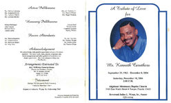 A tribute of love for Mr. Kenneth Caruthers, Saturday, December 18, 2004, 2:00 p.m., Highland Missionary Baptist Church, 3410 East North Street, Tampa, Florida 33610, Reverend Julius L. Wynn, Sr., pastor, officiating