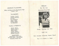 Obsequies for the late, Miss Karen Elaine Clark, Sunday, November 24, 1974, 3:30 p.m., New Jerusalem Missionary Baptist Church, Rev. F.D. Martin, Jr., pastor