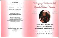 Homegoing Celebration For Latasha Delores Flanders, Alpha Feb. 8, 1954, Omega Mar. 30, 2016, Saturday, April 9, 2016 12:00 Noon, Disciples of Jesus Ministries Inc., 288 Augusta Ave. Thomasville, GA 31792, Elder Denny Blake Pastor, Presiding, Elder Walter Hadley Sr., Officiating