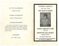 Funeral service for the late Mrs. Ida M.W. Cooper, Sunday, February 17, 1980, 11:30 a.m., New Bethel A.M.E. Church, Monticello, Florida, Rev. Henry R. Griffin, pastor