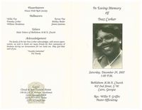 In Loving Memory of Inez Corker, Saturday,  December 29m 2007, 1:00 P.M., Bethlehem A.M.E. Church 412 2nd Street, S.W., Cairo, Georgia, Rev. Willie F. Griffin, Pastor Officiating