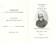 The obsequies of the late Mrs. Eula M. Davis, Bethany Congregational Church, Friday, April 11, 1975, 4:30 p.m., Rev. Artis Johnson, minister