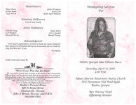 Homegoing services for Mother Georgia Mae Tillman Davis, Saturday, April 15, 2000, 2:00 p.m., Mount Moriah Missionary Baptist Church, 3212 Parramore Fish Pond Road, Boston, Georgia, Rev. Harvey Virgil, officiating minister