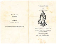 Funeral services for Marion Cone Davis, Tuesday, May 31, 1977- 2:30 p.m., Clifford Temple C.M.E. Church, 510 Lester Street, Thomasville, Georgia, Rev. G.W. Armster, pastor