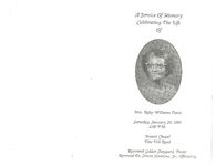A service of memory, celebrating the life of Mrs. Ruby Williams Davis, Saturday, January 20, 2001, 2:00 p.m., Bryant Chapel, Pine Hill Road, Reverend Golden Sheppard, pastor, Reverend Dr. Simon Simmons, Jr., officiating