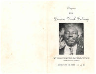 Program for Deacon Frank Delaney, Mt. Zion Primitive Baptist Church, Thomasville, Georgia, January 19, 1958- 11 a.m., Deacon J.W. King, Deacon John Atkinson, Rev. F.R. Monroe, pastors officiating