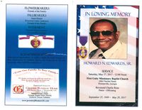 In Loving Memory, Howard N. Edwards, Sr., Service, Saturday, May 27, 2017-12:00 Noon, First Unity Missionary Baptist Church, 1806 Fletcher Street, Thomasville, Georgia, Reverend Charlie Ross, Pastor-Officiating