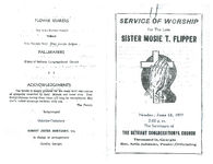 Service of worship for the late Sister Mosie T. Flipper, Sunday, June 12, 1977, 3:00 p.m., the sanctuary of the Bethany Congregational Church, Thomasville, Georgia, Rev. Artis Johnson, pastor, officiating