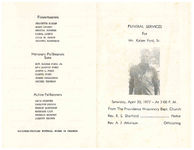 Funeral services for Mr. Kaiser Ford, Sr., Saturday, April 30, 1977- at 3:00 p.m., from the Providence Missionary Baptist Church, Thomasville, Georgia, Rev. E.S. Sherfield, pastor, Rev. A.J. Atkinson, officiating